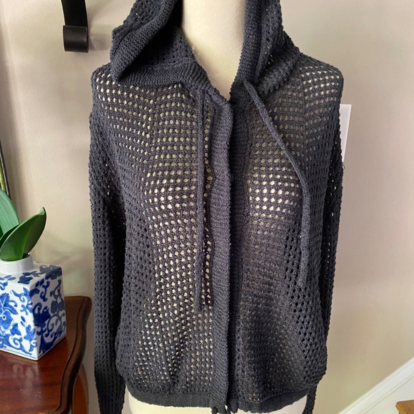 NWT Black Crochet Hoodie Sweater Small - Picture 8 of 8